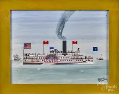 folk art depiction of the side-wheeler by James Burns McCloskey, oil on board, sold Sep 2016