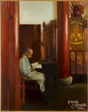 of a Chinese man reading by Nancy Adler, oil on board, offered Jun 2016