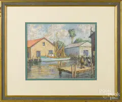 harbor scene by Albert Van Nesse Greene, pastel, offered Apr 2016