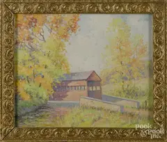 landscape with a covered bridge by Albert Van Nesse Greene, oil on board, offered Apr 2016