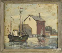harbor scene by Fred Weber, oil on canvas, offered Apr 2016