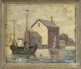 harbor scene by Fred Weber, oil on canvas, offered Apr 2016