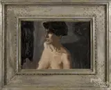 female nude by E. M. Saniga, oil on board, offered Apr 2016