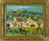 of a family picnic by Barbara Strawser, watercolor and gouache, offered Apr 2016