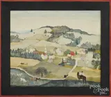 landscape with a town by Jeanne Davies, oil on canvas, offered Apr 2016