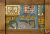 interior with a woman seated at a table by Barbara Strawser, watercolor and gouache, offered Apr 2016