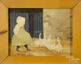 of a young girl with ducks by Jeanne Davies, oil on board, offered Apr 2016