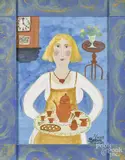 interior of a woman with a tea tray by Barbara Strawser, watercolor and gouache, offered Apr 2016
