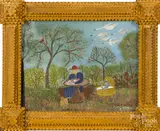 of a mother and child in a park by Barbara Strawser, watercolor and gouache, offered Apr 2016