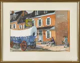 colonial street scene by Charles X. Carlson, watercolor, offered Apr 2016
