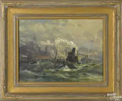New York Harbor scene by Charles P. Appel, oil on canvas, offered Apr 2016