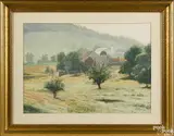 farm scene by Earl Lincoln Poole, watercolor, offered Apr 2016