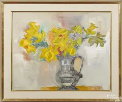 still life of a pitcher of flowers by Hans Moller, oil on canvas, offered Apr 2016