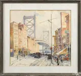 of the Delaware Bridge in Philadelphia by Albert Van Nesse Greene, watercolor, offered Apr 2016