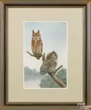 of horned owls by Earl Lincoln Poole, watercolor, offered Apr 2016