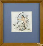 of a Native American with a bow and arrow by Earl Lincoln Poole, watercolor, offered Apr 2016