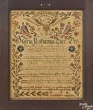 fraktur for Maria Catharina Eyer by Johann Adam Eyer, 2014, ink and watercolor, offered Apr 2016