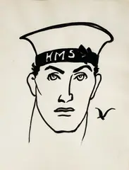 Portrait of Sailor by Emlen Etting, ink with watercolor on paper, sold Oct 2022