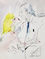 Portrait of Hubert de Givenchy and Friend by Joe Eula, 1988, graphite and watercolor on paper, sold Oct 2022