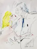 Portrait of Hubert de Givenchy and Friend by Joe Eula, 1988, graphite and watercolor on paper, sold Oct 2022