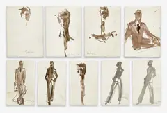 9 Drawings of Billy Baldwin by Joe Eula, 1974-76, watercolor on paper, sold Oct 2022