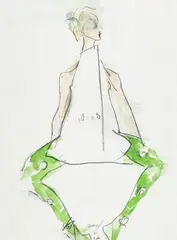 Fashion Drawing for Geoffrey Beene by Joe Eula, 1983, graphite and watercolor on paper, sold Oct 2022