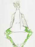 Fashion Drawing for Geoffrey Beene by Joe Eula, 1983, graphite and watercolor on paper, sold Oct 2022