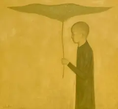 Boy with Lotus Leaf by Hong Viet Dung, oil on canvas, sold Nov 2022