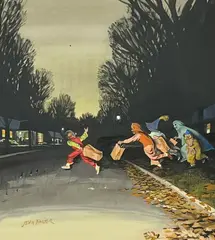 Halloween by John Philip Falter, watercolor and gouache on paper, sold Nov 2022