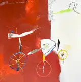 Untitled (Bicycle) by Regina Saura, 1996, mixed media on canvas, sold Nov 2022