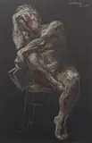 Jon (NM235) by Paul Cadmus, 1985, crayon on black paper, sold Nov 2022