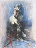 Untitled (Abstract Figure) by Szabó Tamás, 2002, pastel on paper affixed to canvas, sold Nov 2022