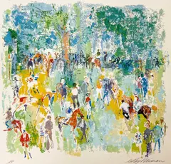 Paddock Horse Racing by LeRoy Neiman, 1972, serigraph, sold Nov 2022