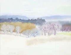 The Valley by Ralph Della-Volpe, oil on canvas, sold Dec 2022