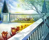 Tulip Terrace by Lowell Nesbitt, 1983, oil on canvas (unstretched), sold Dec 2022