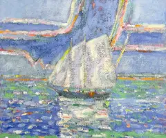 Calm Sail by Ralph Della-Volpe, oil and acrylic on canvas, sold Dec 2022
