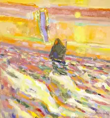 Sunset Sail by Ralph Della-Volpe, oil on canvas, sold Dec 2022