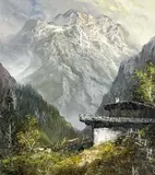 Untitled (Mountain Scene) by Herbert August Uerpmann, oil on canvas (unstretched), sold Dec 2022