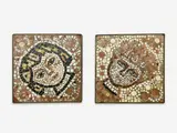 2 Portraits by Elsa Schmid, stone mosaic with integral metal frame, sold Dec 2022