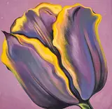 Violet and Gold Tulip by Lowell Nesbitt, 1982, oil on canvas (unstretched), sold Dec 2022