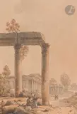 Ruines romaines animées by Victor-Jean Nicolle, Aquarelle, plume et encre brune, sold Nov 2022