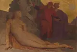 Étude pour La Pia dei Tolomei, Épisode de Dante by Désiré François Laugée, 1869, Huile et gouache dorée sur carton recto-verso, sold Nov 2022