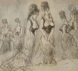 Femmes au bordel by Constantin Guys, Plume, encre brune sur traits de crayon noir et lavis gris, sold Nov 2022
