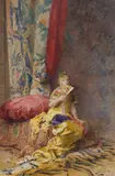 Courtisane à l’éventail by Louis-Alexandre Leloir, 1880, Aquarelle gouachée sur papier fort, sold Nov 2022