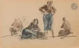 Femmes de pêcheurs by Eugène Boudin, Aquarelle sur traits de crayon noir, sold Nov 2022