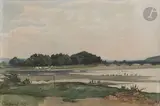 Vue animée des rives de la Loire à Nevers by Henri Harpignies, 1879, Aquarelle sur traits de crayon noir, sold Nov 2022