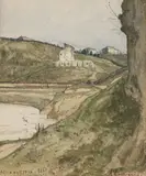 Vue de la campagne romaine à « Acqua Acetosa » by Henri Harpignies, 1863, Aquarelle sur traits de crayon noir, sold Nov 2022