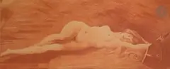 Femme nue allongée avec une mandoline by Armand Point, Sanguine et estompe, sold Nov 2022
