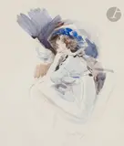 Femme pensive by Giovanni Boldini, vers 1910, Aquarelle sur traits de crayon, sold Nov 2022