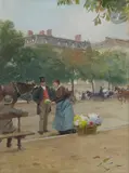 La Marchande de fleurs by Victor Gilbert, Gouache, sold Nov 2022